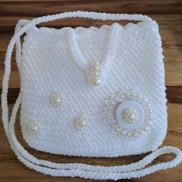 Tasche zur Kommunion, Häkeltasche mit Perlen